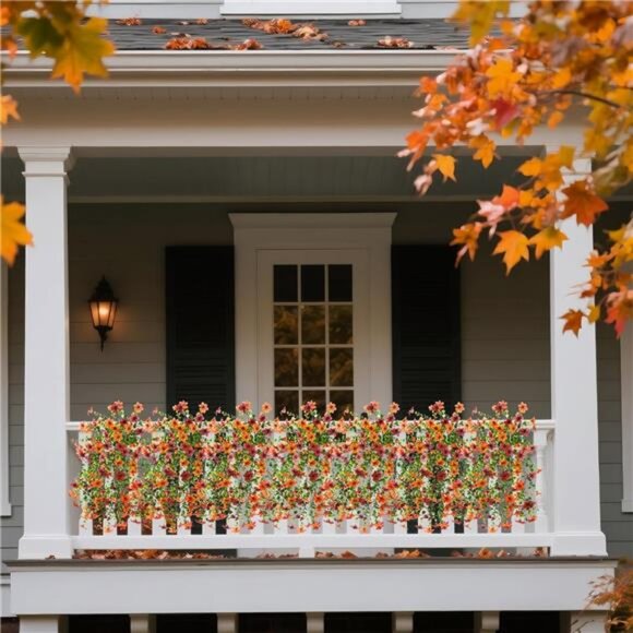 Artificial Faux Mums Fall Hanging Flowers for Outdoor Decoration,2 Pack Fake - Picture 3 of 7